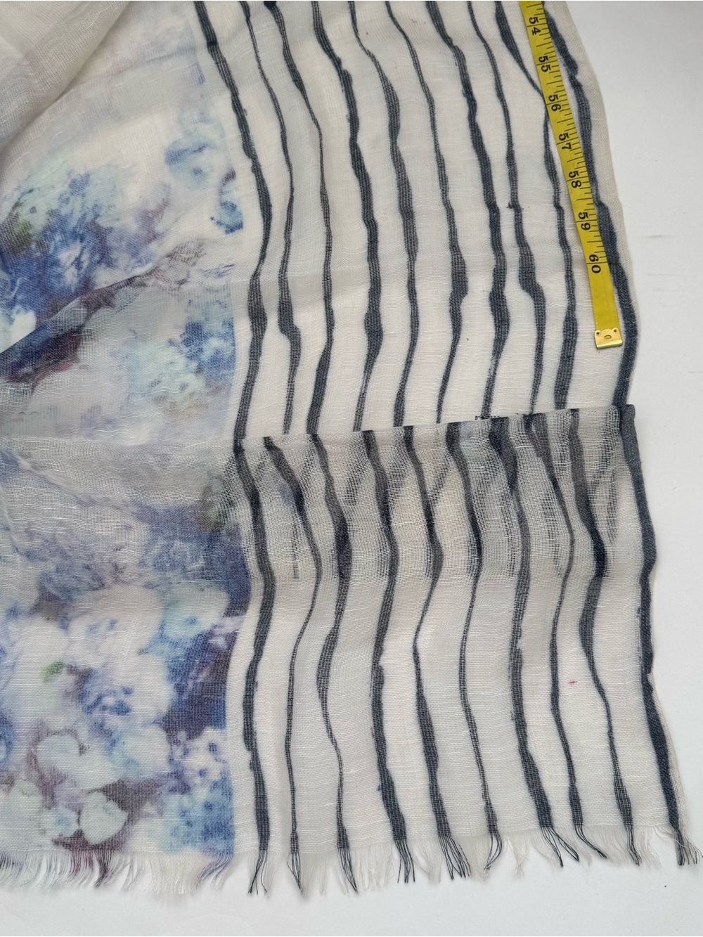 PASHMA Luxury Scarf Blue Floral Print - Silk Cashmere Linen Blend Size 70x30 - Picture 8 of 8